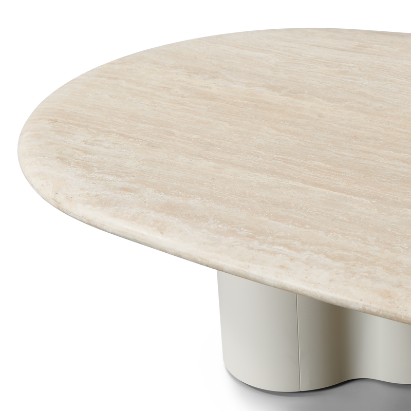 Porto Aluminum Pill Coffee Table 64" | Aluminum Asteroid Travertine Dark Grey