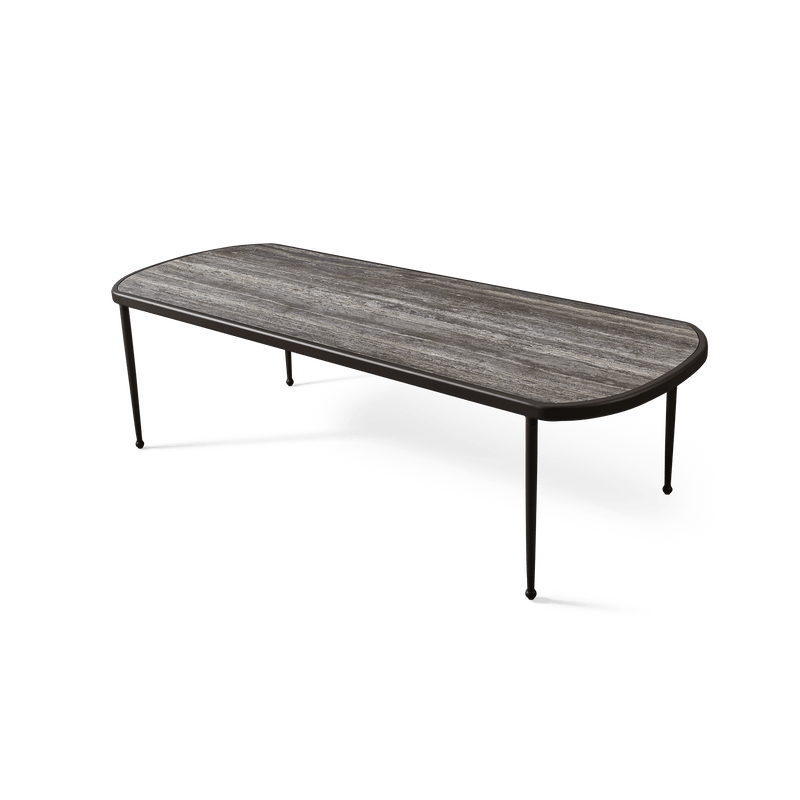 Andre Rectangle Dining Table | Aluminum Bronze, Travertine Dark Grey,