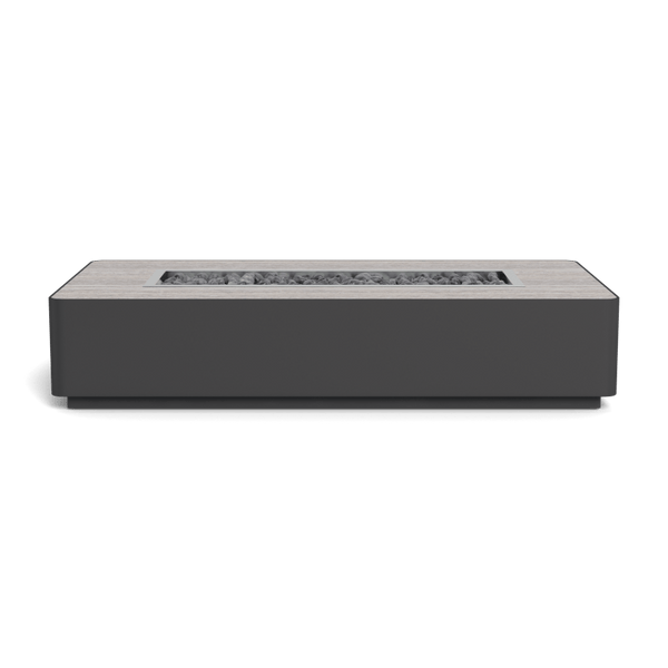 Antigua Rectangle Fire Table | Aluminum Asteroid, Travertine Dark Grey,