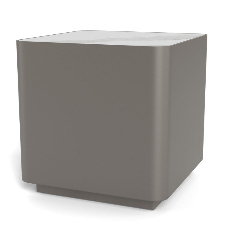 Antigua Square Side Table | Aluminum Taupe, Laminam Grigio,