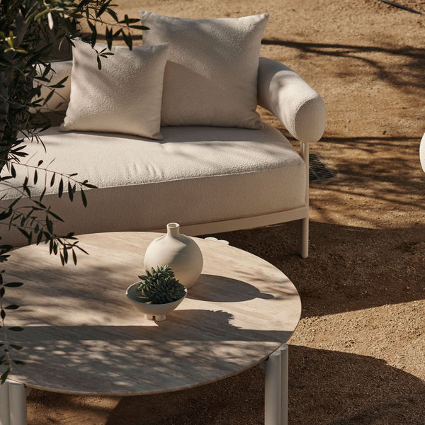 Cove Aluminum Round Coffee Table | Aluminum Asteroid, Travertine Dark Grey,