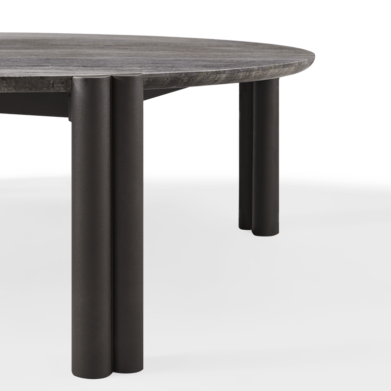 Cove Aluminum Round Coffee Table | Aluminum Bronze, Travertine Dark Grey,