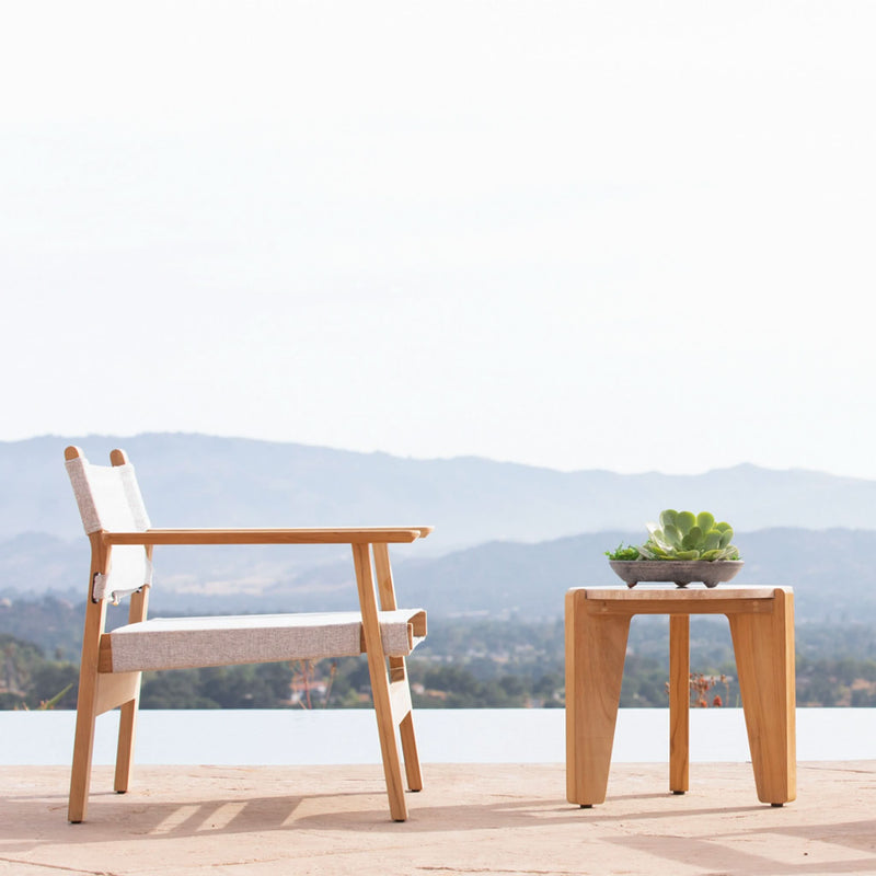 Mlb Round Side Table | Teak Natural, Travertine Cream,
