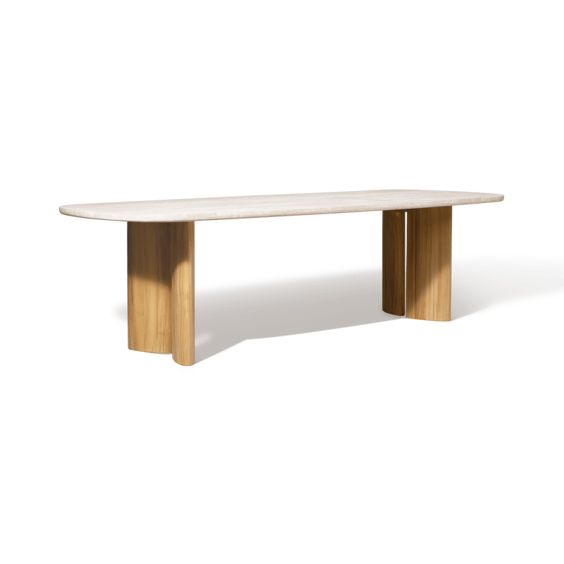 Newport Teak Dining Table 108" | Teak Natural, Travertine Cream,