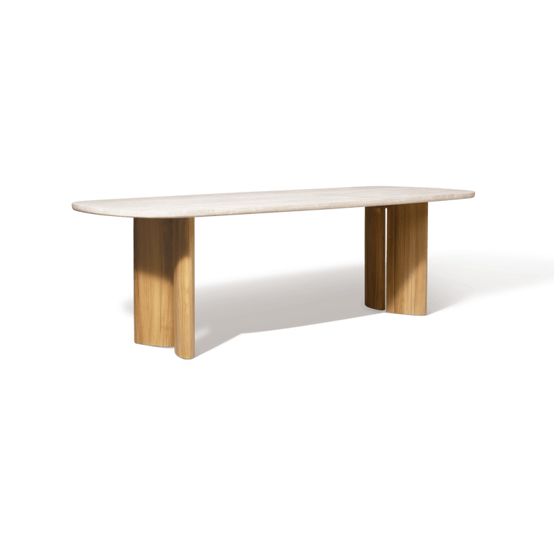 Newport Teak Dining Table 84" | Teak Natural, Travertine Cream,