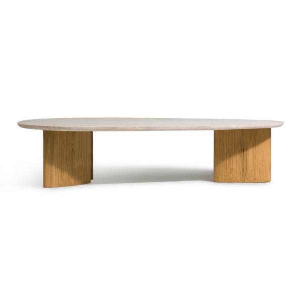 Newport Teak Oblong Coffee Table 64" | Teak Natural, Travertine Cream,