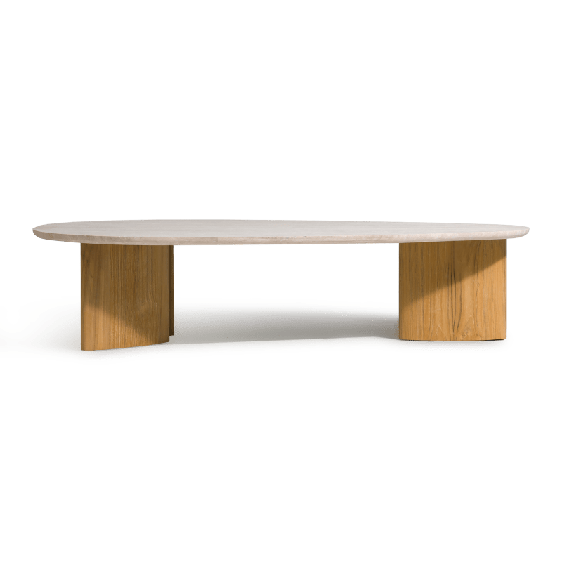 Newport Teak Oblong Coffee Table 64" | Teak Natural, Travertine Cream,