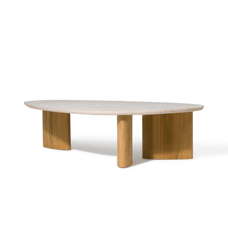Newport Teak Oblong Coffee Table 64" | Teak Natural, Travertine Cream,