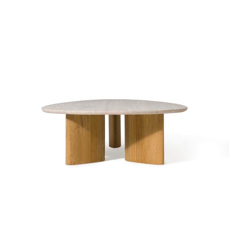 Newport Teak Oblong Coffee Table 64" | Teak Natural, Travertine Cream,