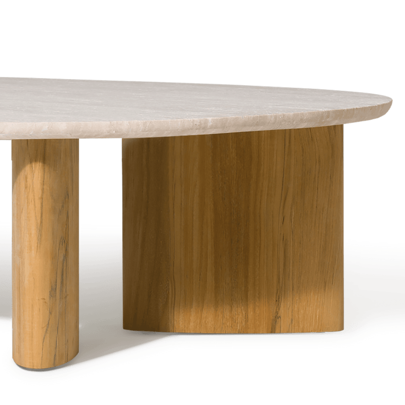 Newport Teak Oblong Coffee Table 64" | Teak Natural, Travertine Cream,