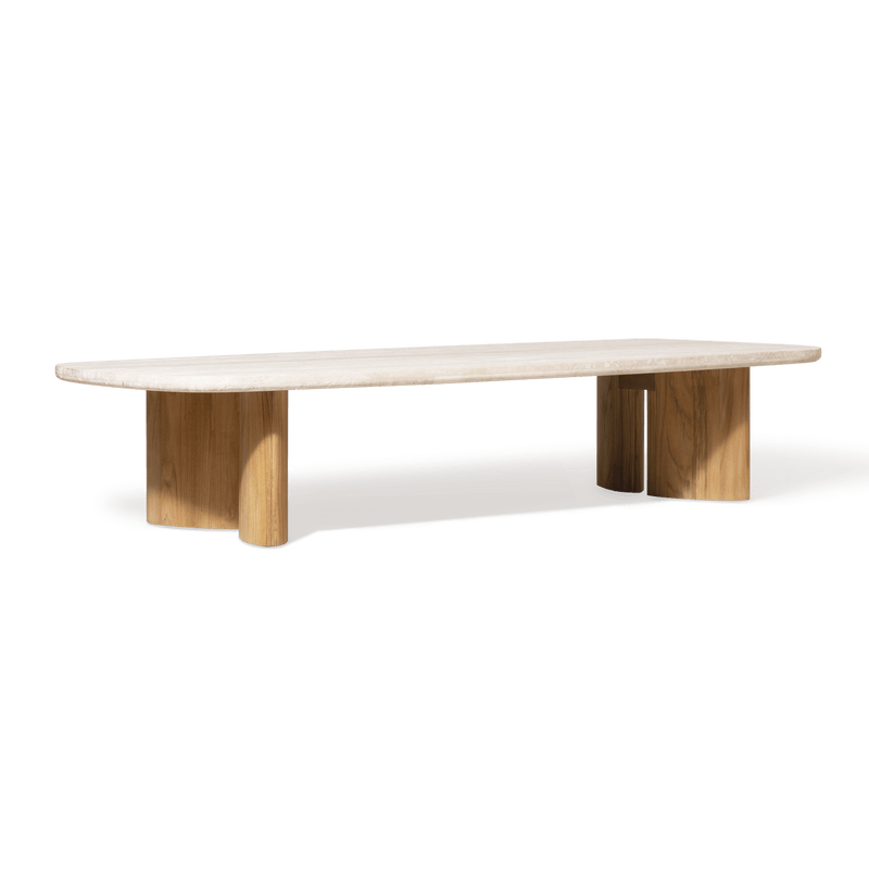 Newport Teak Rectangle Coffee Table 76" | Teak Natural, Travertine Cream,