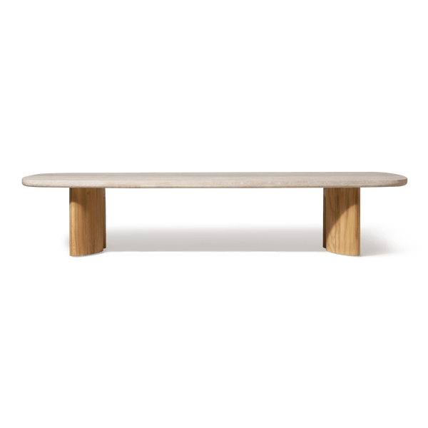 Newport Teak Rectangle Coffee Table 76" | Teak Natural, Travertine Cream,