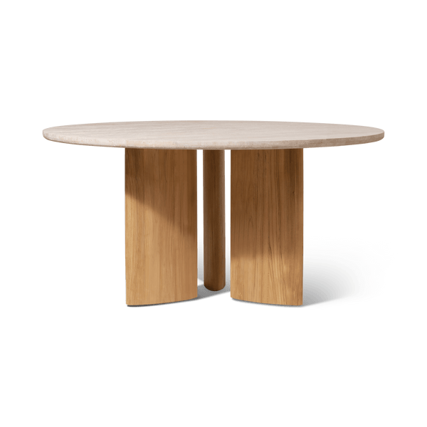 Newport Teak Round Dining Table 60" | Teak Natural, Travertine Cream,