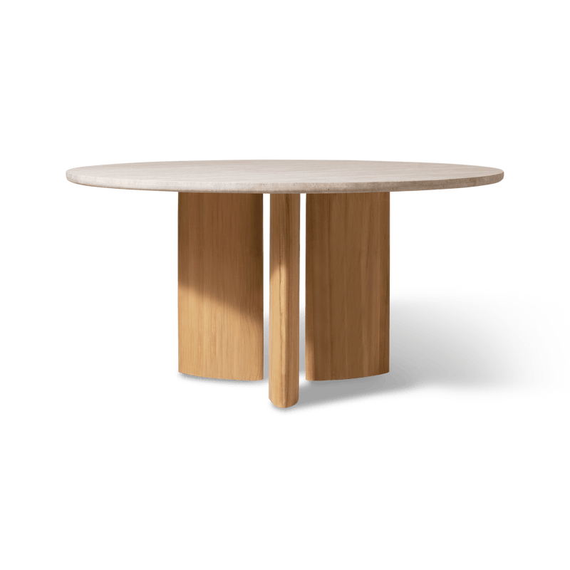 Newport Teak Round Dining Table 60" | Teak Natural, Travertine Cream,
