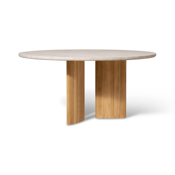 Newport Teak Round Dining Table 60" | Teak Natural, Travertine Cream,