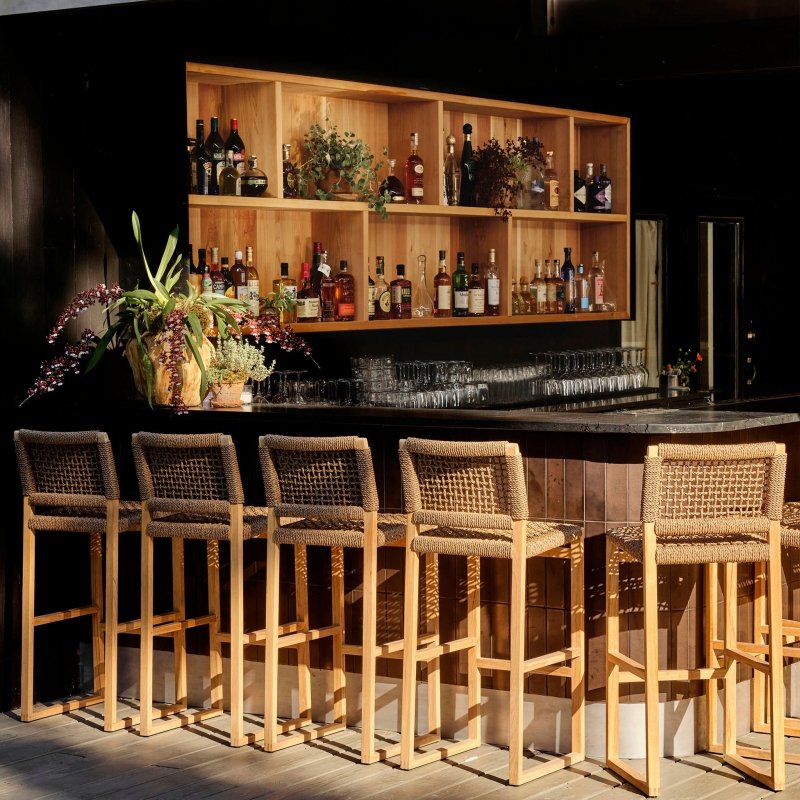 Noosa Counter Stool | Teak Natural, Twisted Resin Rope,