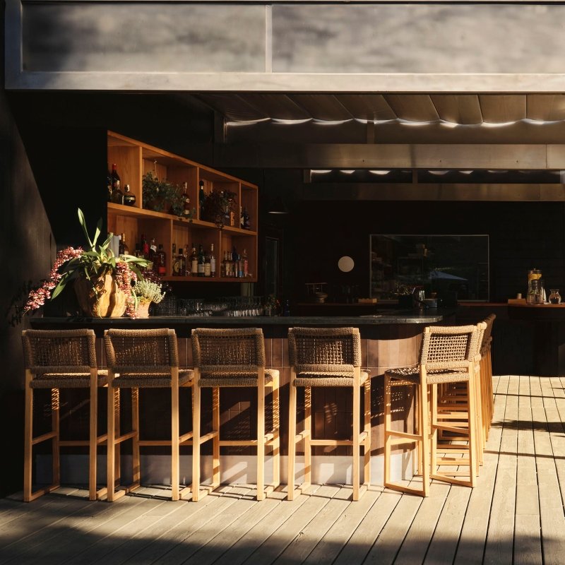 Noosa Counter Stool | Teak Natural, Twisted Resin Rope,