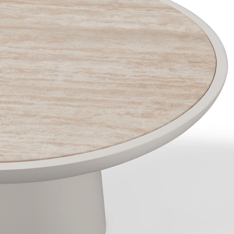 Nova Aluminum Round Coffee Table 30" | Aluminum Bone Travertine Natural