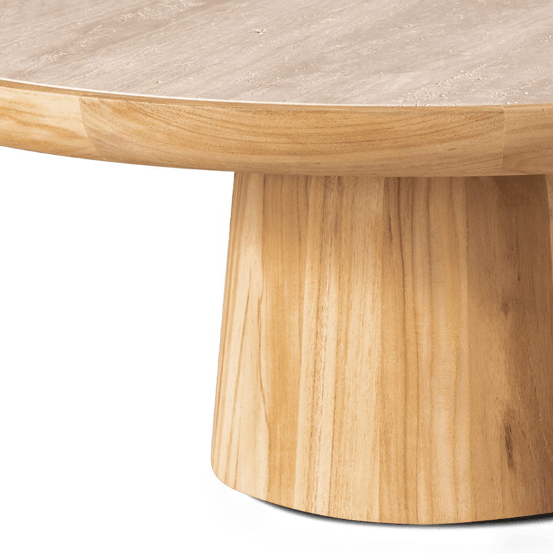 Nova Teak Round Coffee Table 30" | Teak Natural Travertine Cream