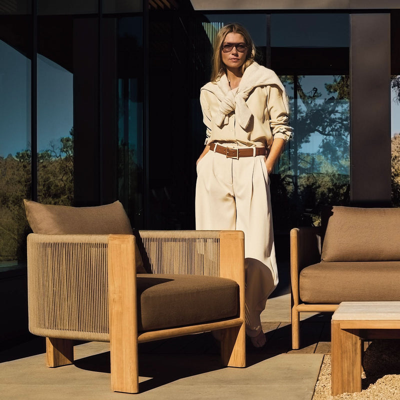 Palm Beach Teak Lounge Chair | Teak Natural, Copacabana Midnight, Rope Dark Grey