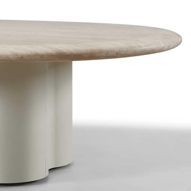 Porto Aluminum Pill Coffee Table 64" | Aluminum Asteroid, Travertine Dark Grey,