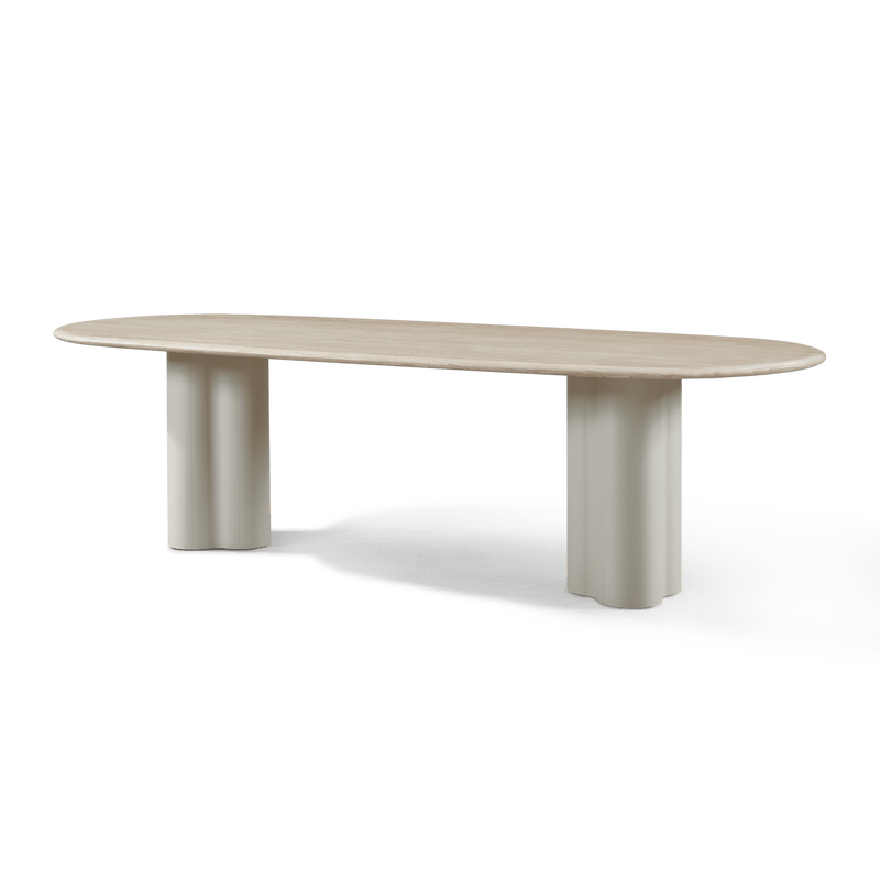 Porto Aluminum Pill Dining Table 108" | Aluminum Asteroid, Travertine Dark Grey,