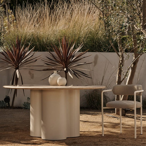 Porto Aluminum Round Dining Table 60" | Aluminum Asteroid, Travertine Dark Grey,