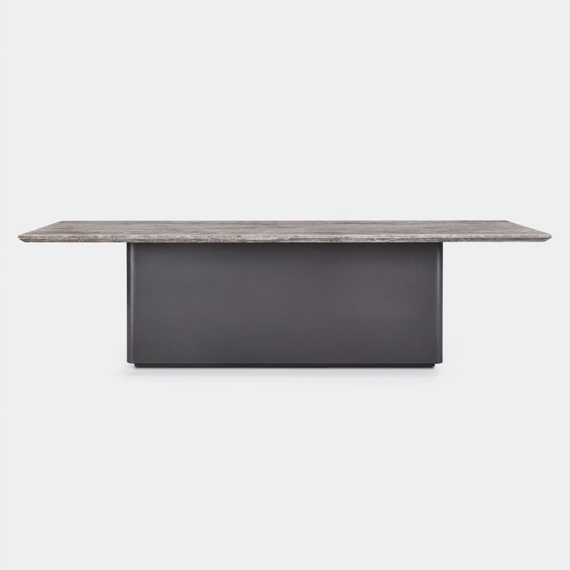 Santorini Outdoor Stone Rectangle Dining Table 108" | Aluminum White, Travertine Natural,