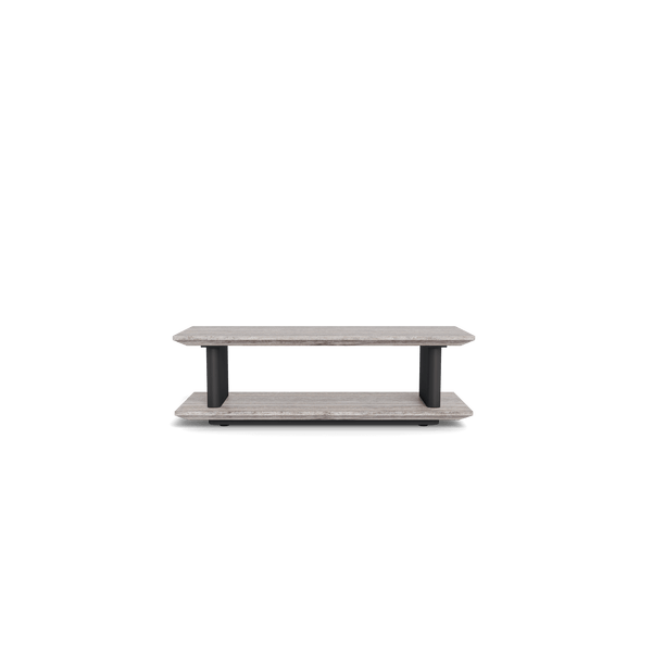 Santorini Outdoor Stone Rectangle Side Table | Aluminum Asteroid, Travertine Dark Grey,