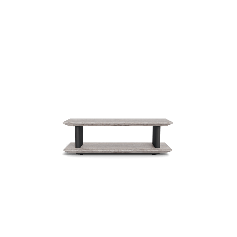 Santorini Outdoor Stone Rectangle Side Table | Aluminum Asteroid, Travertine Dark Grey,