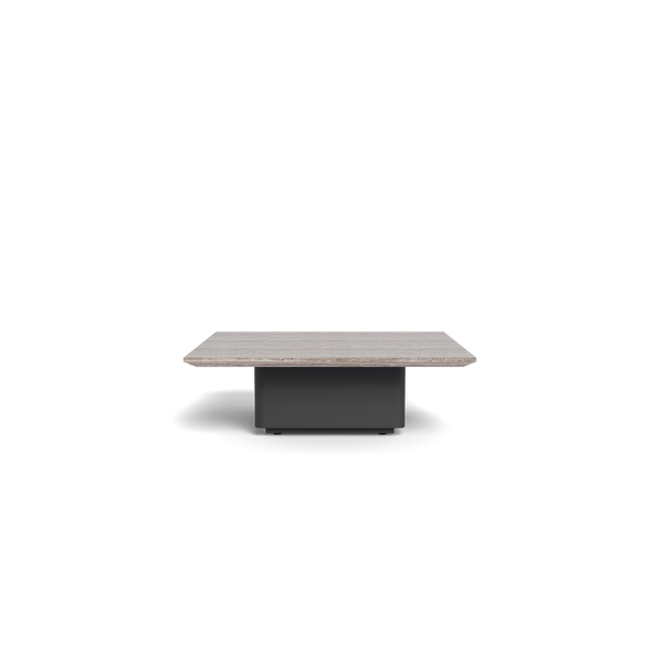 Santorini Outdoor Stone Square Side Table | Aluminum Asteroid, Travertine Dark Grey,