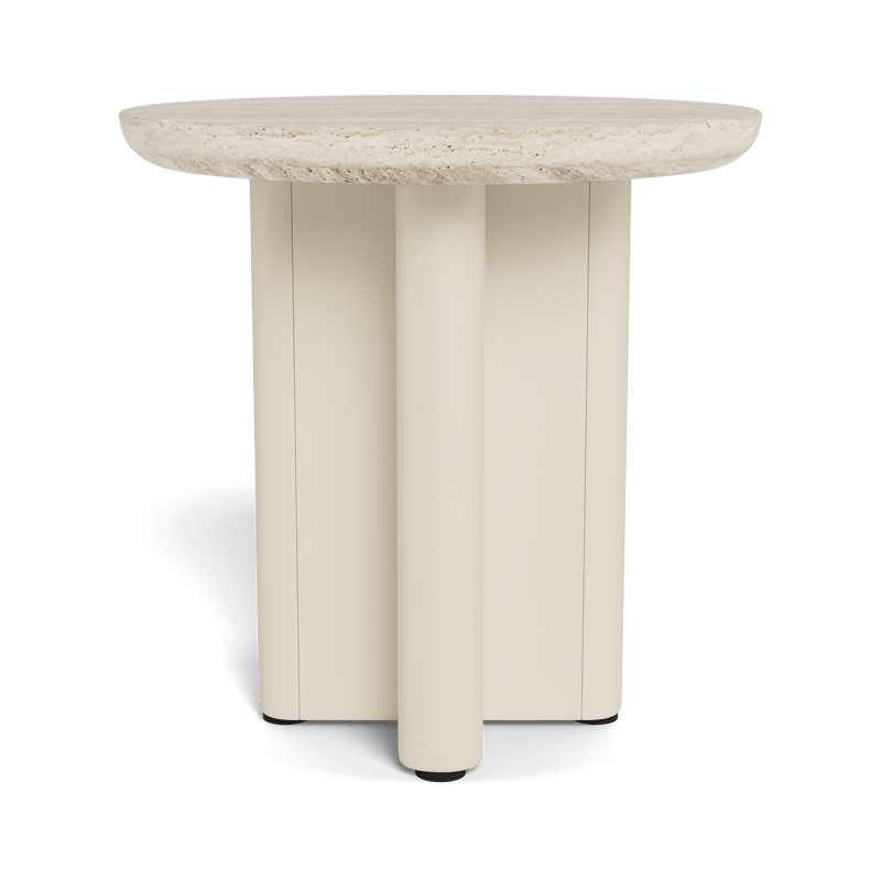 VICTORIA ALUMINUM Round Side Table | Aluminum Bone, Travertine Natural,