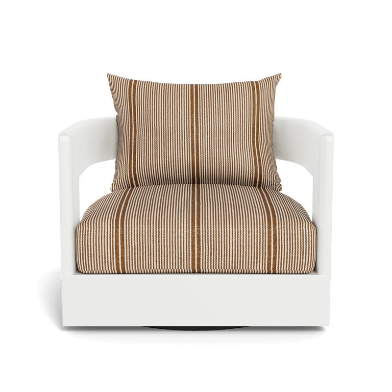 VICTORIA ALUMINUM Swivel Lounge Chair | Aluminum White, Bateau Teak,